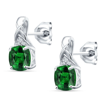 Cushion Green Emerald CZ Twisted Stud Earring 925 Sterling Silver Wholesale
